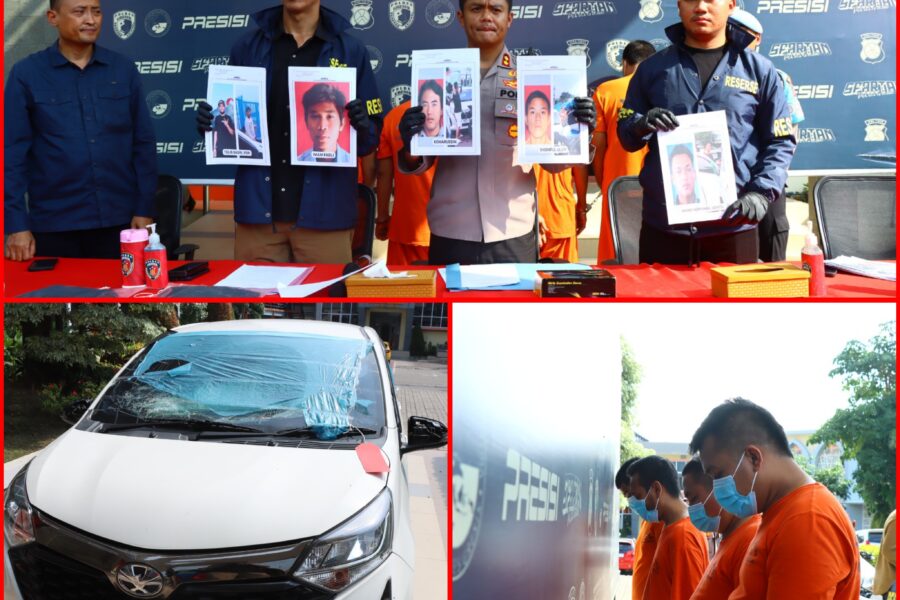 Foto : Barang Bukti (BB) dan Kapolres Gresik Bersama Kasat Reskrim Serta Anggota Menunjukan Gambar Wajah Pelaku Saat Konferensi Pers