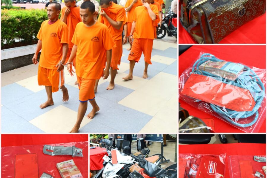 Foto : Para Pelaku Tindak Kriminal Dan Barang Bukti Saat Konferensi Perss